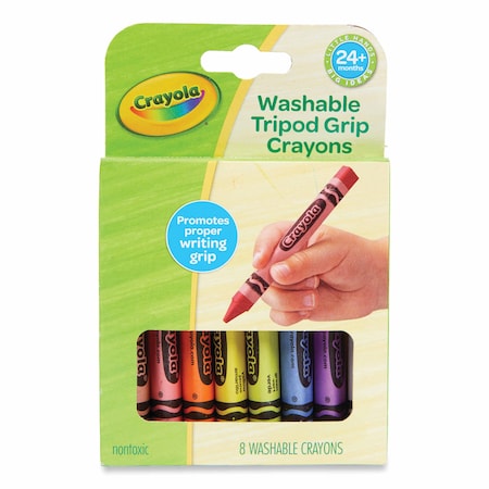 Crayola Washable Tripod Grip Crayons, Assorted Colors, PK8 81-1460
